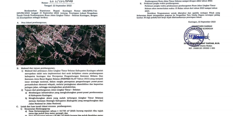 PENGUMUMAN PENETAPAN LOKASI PEMBANGUNAN JALAN LINGKAR TIMUR-SELATAN DI KABUPATEN KUNINGAN