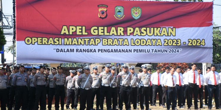 Pemilu Serentak, Polres Kuningan Gelar Apel Gelar Pasukan Operasi Mantap Brata Lodaya
