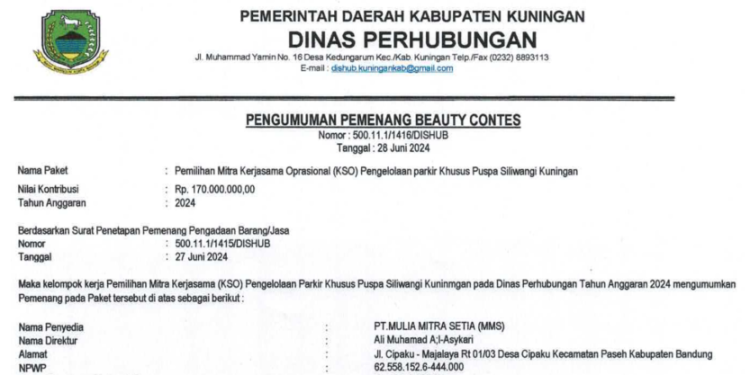 Pengumuman Pemenang dan Penetapan Pemenang Beauty Contest