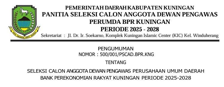 Pemkab Kuningan Buka Seleksi Calon Dewas  Perumda BPR Bagi PNS